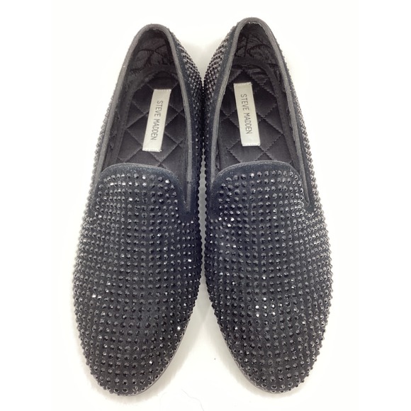 Steve Madden Other - Steve Madden Caviarr Mens 9.5 Black Rhinestone Leather Loafers Smoking Slippers